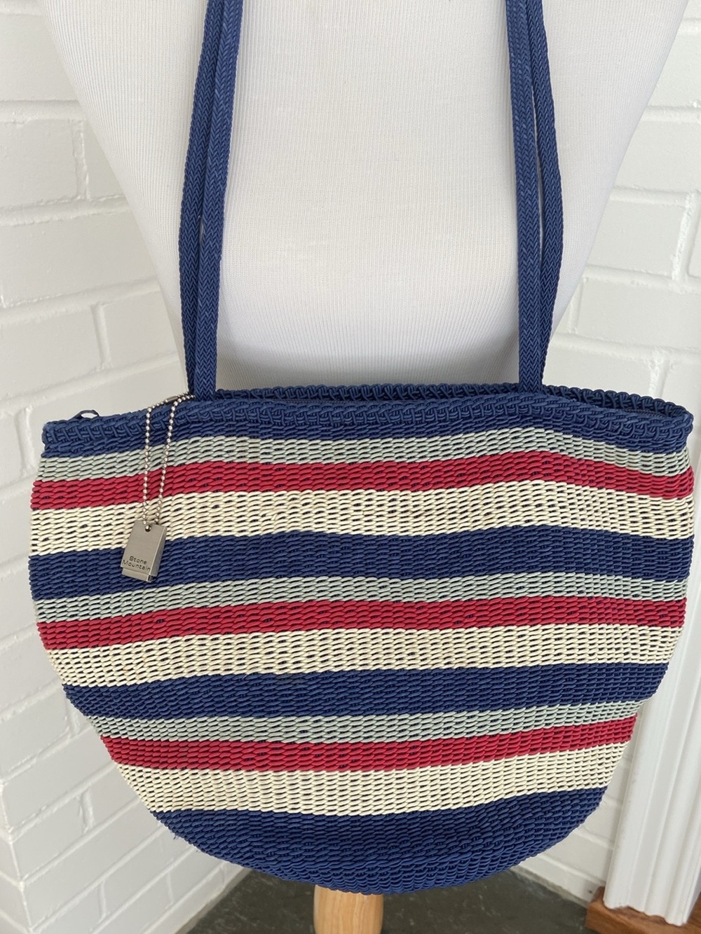 Stone Mountain Bicentennial Navy, Cream & Red Striped Woven Tote Bag